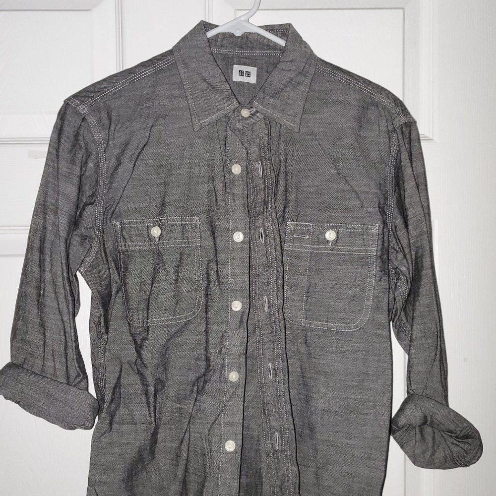 Uniqlo Charcoal Gray - Black Button-up Shirt